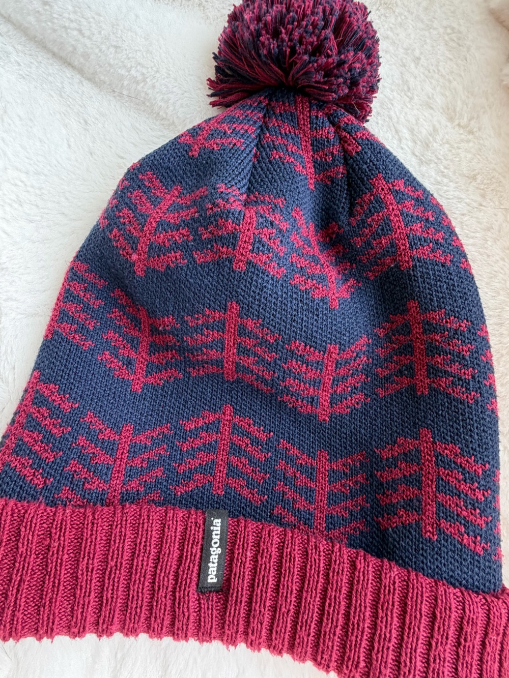 Patagonia Power Town Beanie - Evergreen Growth: Wax Red / Navy Blue